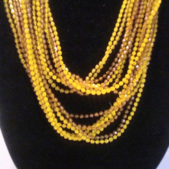 Mid Century Yellow Multi Strand Fused Plastic Bead Necklace - Picture 4 of 4